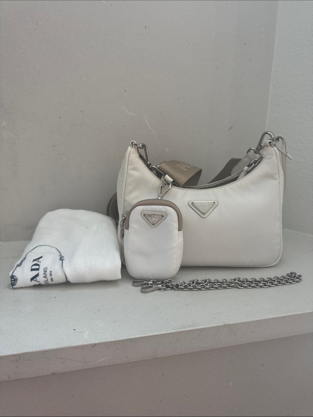 White Prada 2005 Re-Edition Nylon Handbag